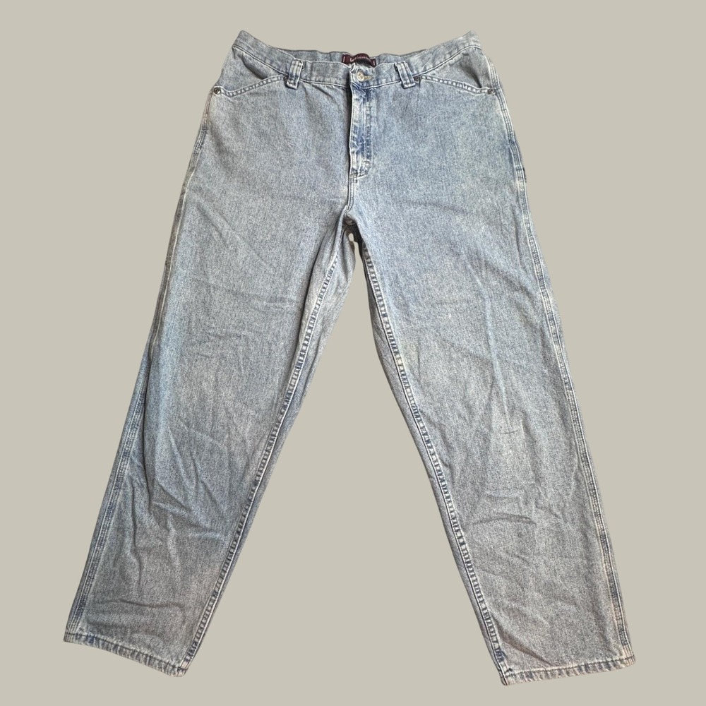 Vintage Lee Jeans Womens 36 Riveted Carpenter Light Wash Blue Loose Fit Denim
